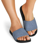 Blue Denim Jeans Pattern Print Black Slide Sandals