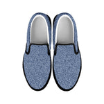 Blue Denim Jeans Pattern Print Black Slip On Shoes