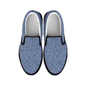 Blue Denim Jeans Pattern Print Black Slip On Shoes