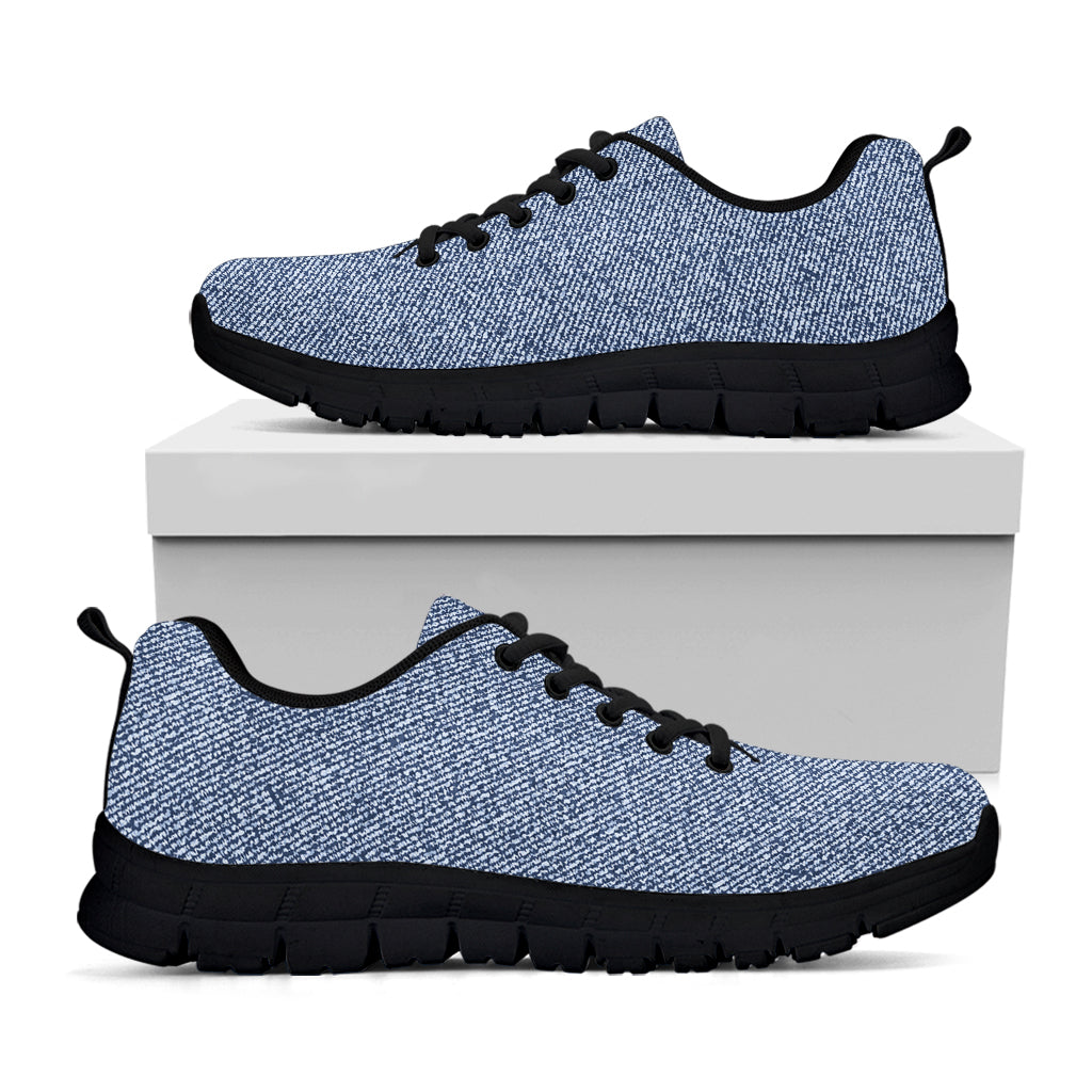 Blue Denim Jeans Pattern Print Black Sneakers