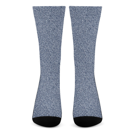 Blue Denim Jeans Pattern Print Crew Socks