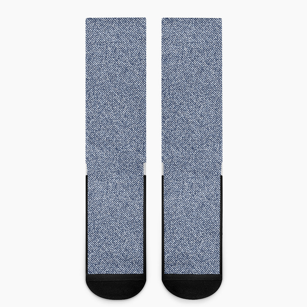 Blue Denim Jeans Pattern Print Crew Socks