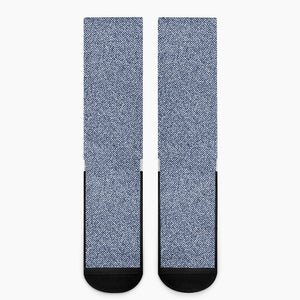 Blue Denim Jeans Pattern Print Crew Socks