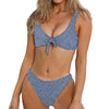 Blue Denim Jeans Pattern Print Front Bow Tie Bikini