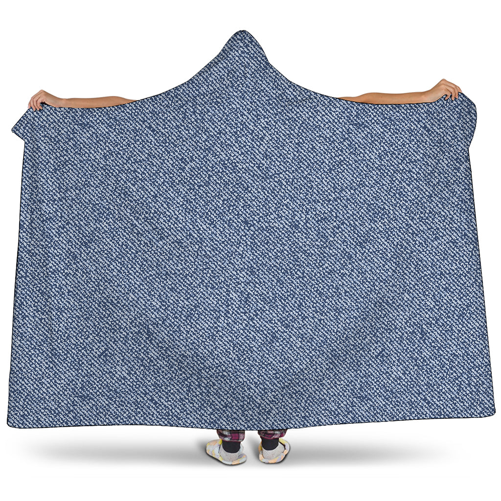 Blue Denim Jeans Pattern Print Hooded Blanket