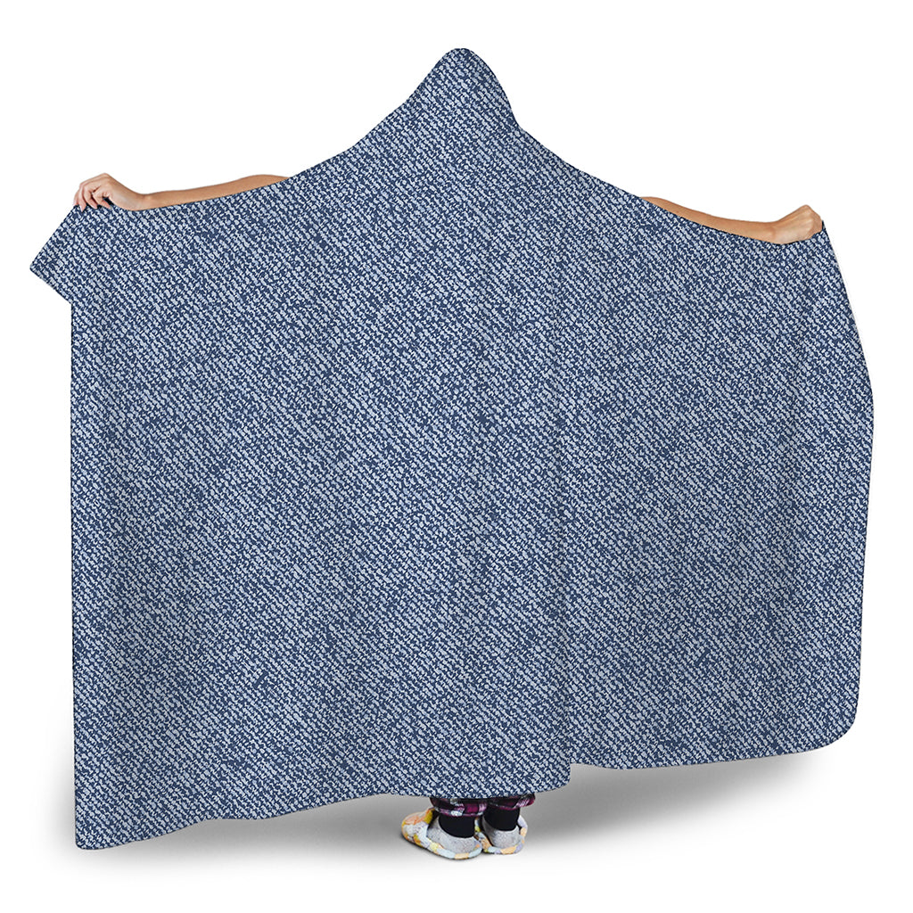 Blue Denim Jeans Pattern Print Hooded Blanket