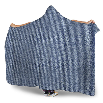 Blue Denim Jeans Pattern Print Hooded Blanket