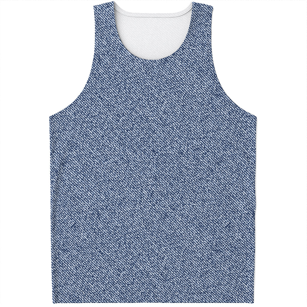 Blue Denim Jeans Pattern Print Men's Tank Top