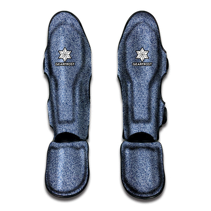 Blue Denim Jeans Pattern Print Muay Thai Shin Guard