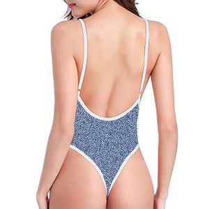 Blue Denim Jeans Pattern Print One Piece High Cut Swimsuit