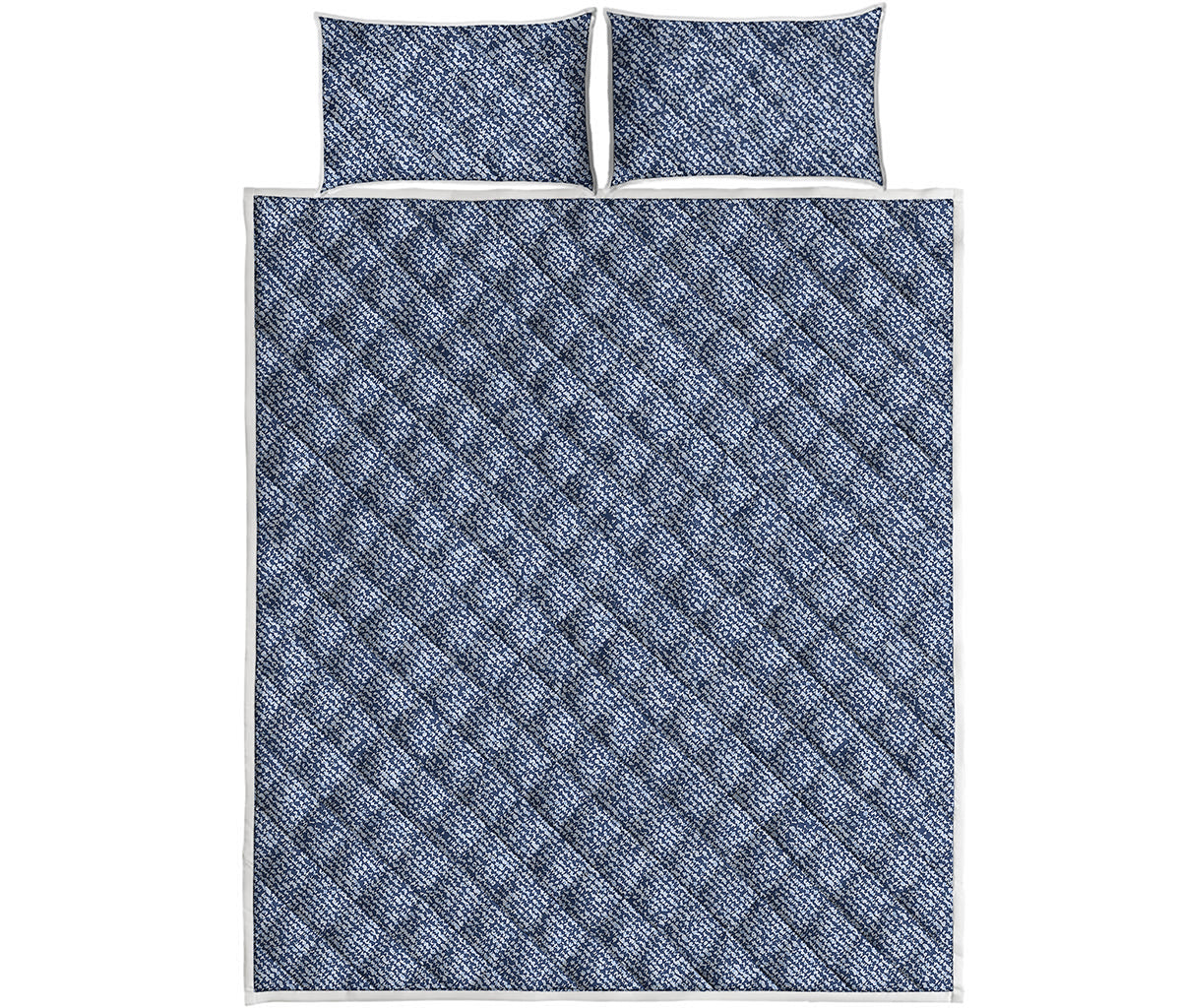 Blue Denim Jeans Pattern Print Quilt Bed Set