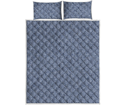 Blue Denim Jeans Pattern Print Quilt Bed Set