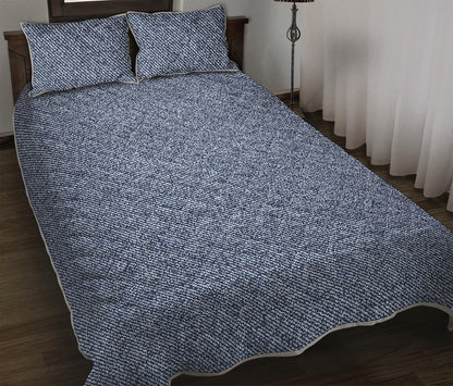 Blue Denim Jeans Pattern Print Quilt Bed Set