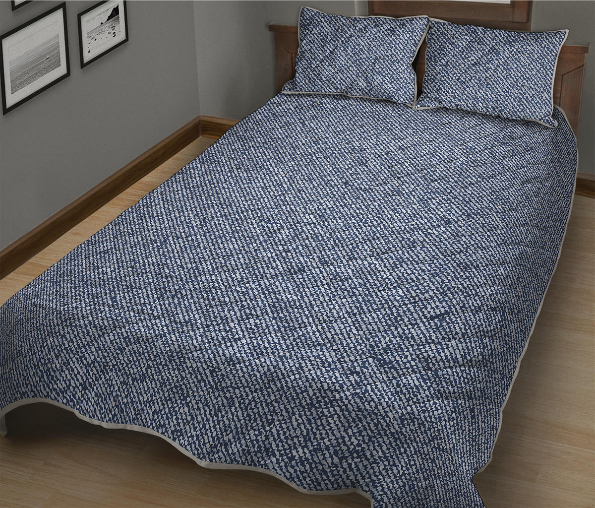 Blue Denim Jeans Pattern Print Quilt Bed Set
