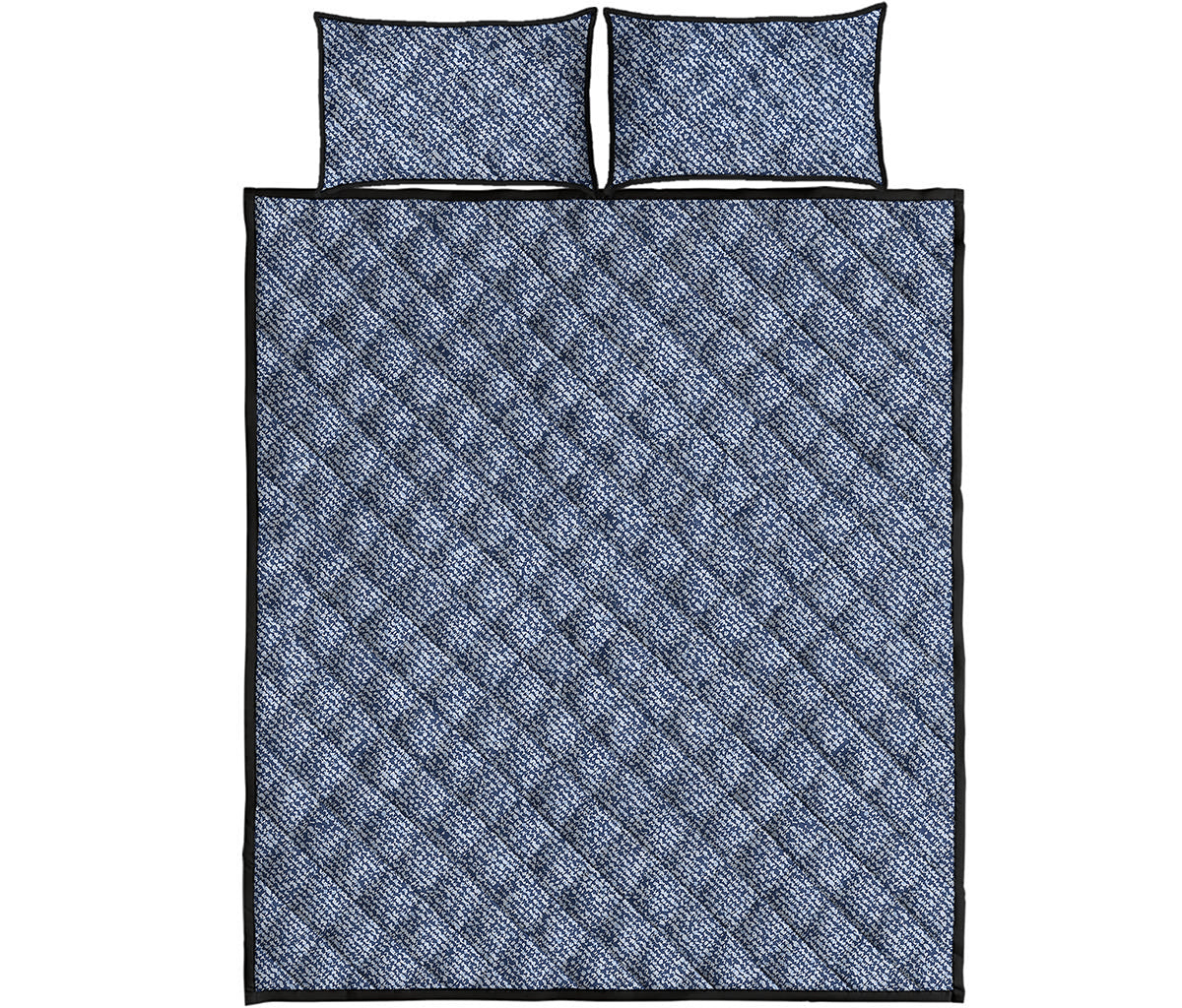 Blue Denim Jeans Pattern Print Quilt Bed Set