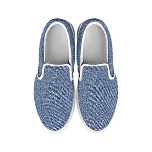 Blue Denim Jeans Pattern Print White Slip On Shoes