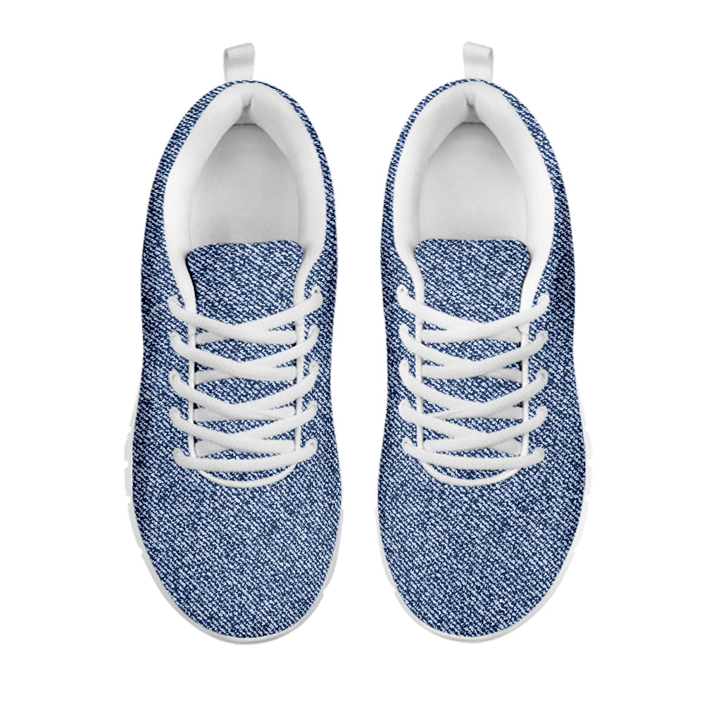 Blue Denim Jeans Pattern Print White Sneakers