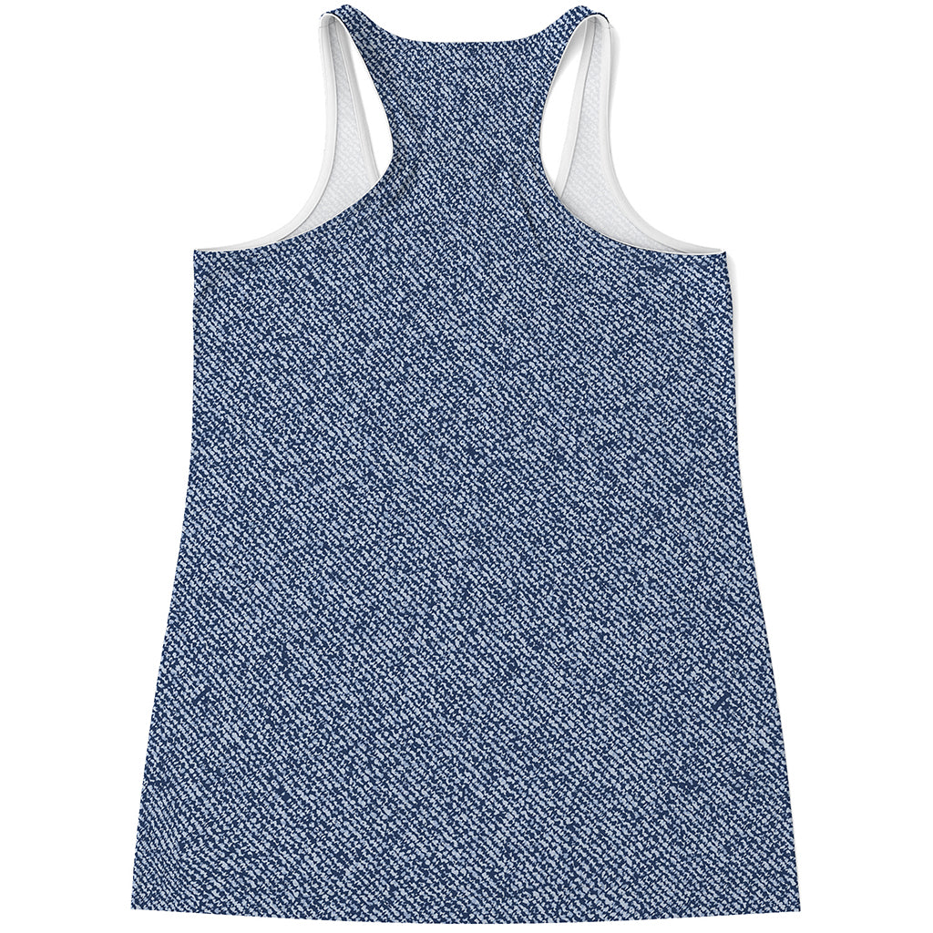 Blue Denim Jeans Pattern Print Women's Racerback Tank Top