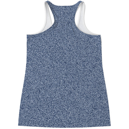 Blue Denim Jeans Pattern Print Women's Racerback Tank Top