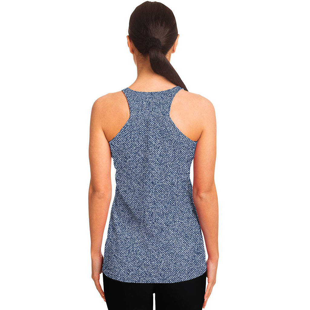 Blue Denim Jeans Pattern Print Women's Racerback Tank Top