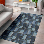 Blue Denim Patchwork Pattern Print Area Rug