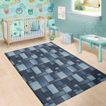 Blue Denim Patchwork Pattern Print Area Rug