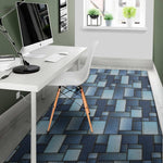 Blue Denim Patchwork Pattern Print Area Rug