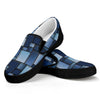 Blue Denim Patchwork Pattern Print Black Slip On Shoes