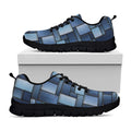 Blue Denim Patchwork Pattern Print Black Running Shoes