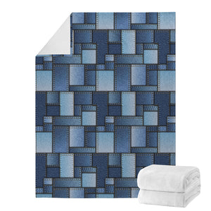 Blue Denim Patchwork Pattern Print Blanket