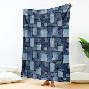 Blue Denim Patchwork Pattern Print Blanket