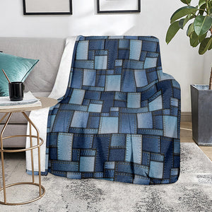 Blue Denim Patchwork Pattern Print Blanket