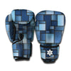 Blue Denim Patchwork Pattern Print Boxing Gloves