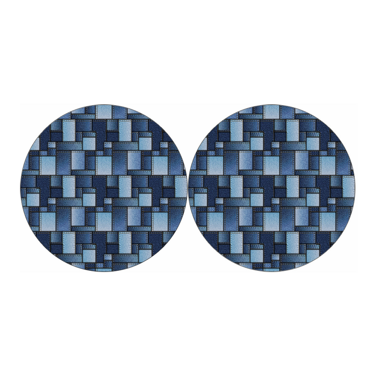 Blue Denim Patchwork Pattern Print Car Coasters