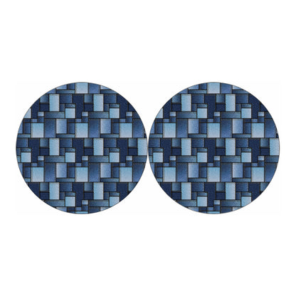 Blue Denim Patchwork Pattern Print Car Coasters