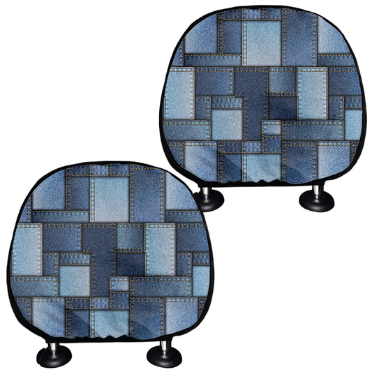 Blue Denim Patchwork Pattern Print Car Headrest Covers