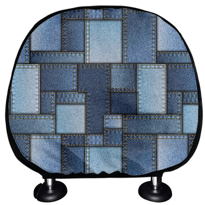 Blue Denim Patchwork Pattern Print Car Headrest Covers