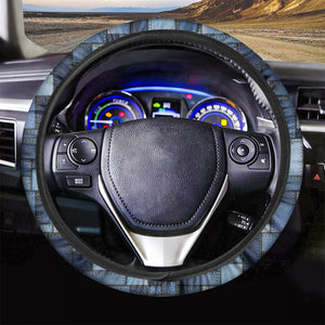 Blue Denim Patchwork Pattern Print Car Steering Wheel Cover