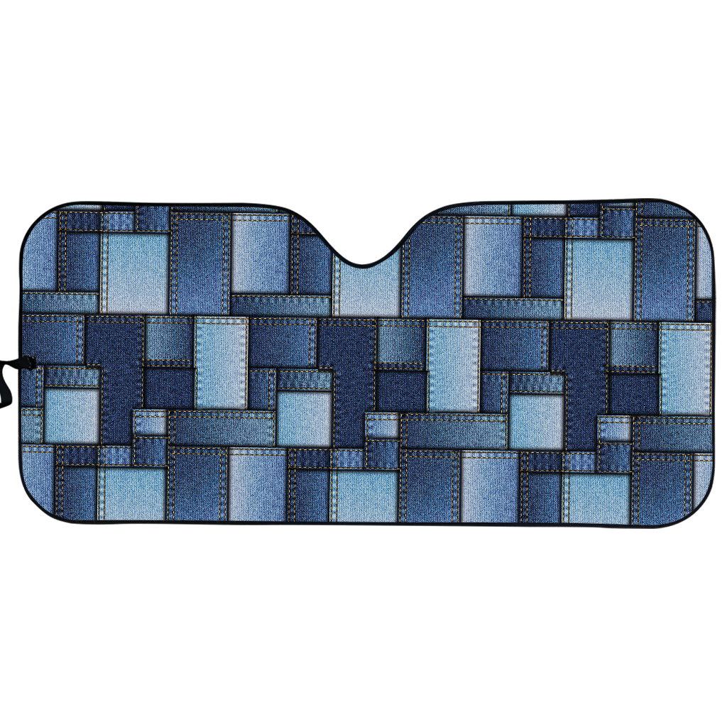 Blue Denim Patchwork Pattern Print Car Sun Shade