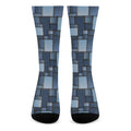 Blue Denim Patchwork Pattern Print Crew Socks