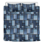 Blue Denim Patchwork Pattern Print Duvet Cover Bedding Set