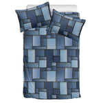 Blue Denim Patchwork Pattern Print Duvet Cover Bedding Set