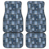 Blue Denim Patchwork Pattern Print Front and Back Car Floor Mats