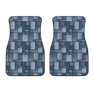 Blue Denim Patchwork Pattern Print Front Car Floor Mats