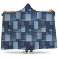 Blue Denim Patchwork Pattern Print Hooded Blanket