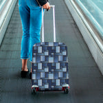 Blue Denim Patchwork Pattern Print Luggage Cover