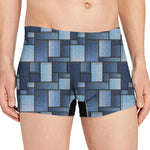 Blue Denim Patchwork Pattern Print Men's Boxer Briefs