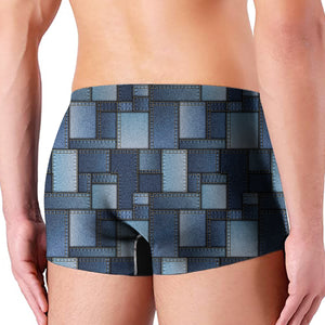 Blue Denim Patchwork Pattern Print Men's Boxer Briefs