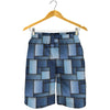 Blue Denim Patchwork Pattern Print Men's Shorts