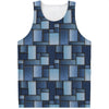 Blue Denim Patchwork Pattern Print Men's Tank Top